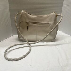 Cream Leather Shoulder Bag with Gold Accents